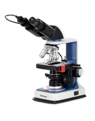AmScope USB-C Rechargeable Binocular Compound Microscope 40X-2500X with 5mp eye-piece camera