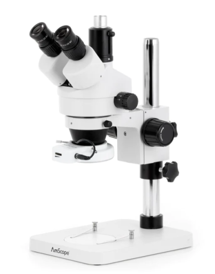 AmScope SM-1T Series Trinocular Zoom Stereo Microscope 7X-45X Magnification with 144 LED Compact Ring Light and 5MP USB 2.0 C-mount Camera on Pillar Stand