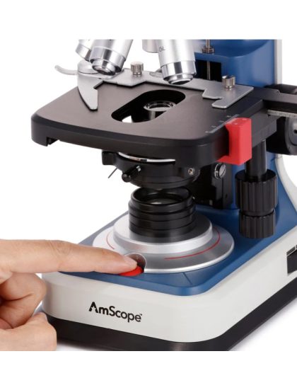 AmScope B120C-R with stage warmer, USB-C Rechargeable Binocular Compound Microscope 40X-2500X  
