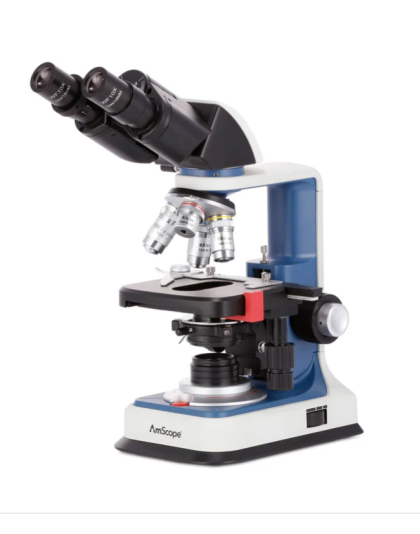 AmScope B120C-R with stage warmer, USB-C Rechargeable Binocular Compound Microscope 40X-2500X  