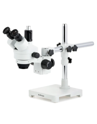AmScope SM-3T Trinocular Stereo Microscope 7X-45X Magnification on Single Arm Boom Stand with 10mp camera