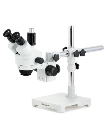 AmScope SM-3T Trinocular Stereo Microscope 7X-45X Magnification on Single Arm Boom Stand with 10mp camera