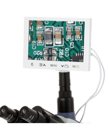 AmScope SM-1 Series Zoom Trinocular Stereo Microscope 7X-45X Magnification on Pillar Stand with 144LED Ring light and digital screen, in stock