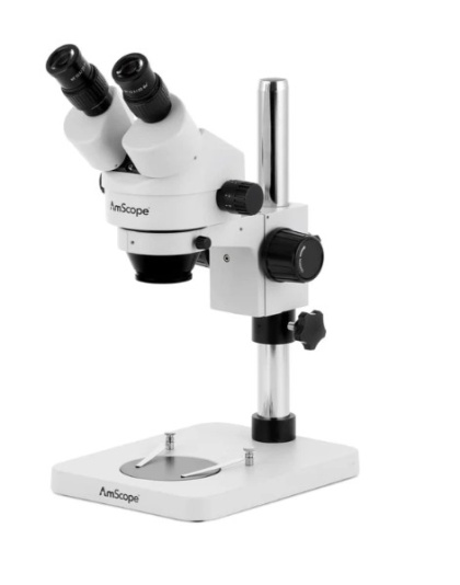 Amscope Binocular stereo Microscope 7x - 45 x on Pillar stand with 144 LED ring light