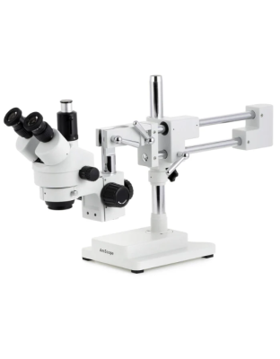 AmScope SM-4 Series Trinocular Stereo Microscope 7X-45X, Double Arm Boom Stand with 144 adjustable LED ring light