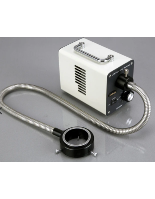 AmScope 20W LED Cold Fiber Optic Illuminator for Microscopes with Fiber Optic Ring Light Attachment 
