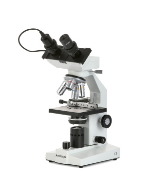 AmScope B100 Series Biological Binocular Compound Microscope 40X-2000X Magnification with LED, Mech. Stage and 3MP Digital Eyepiece