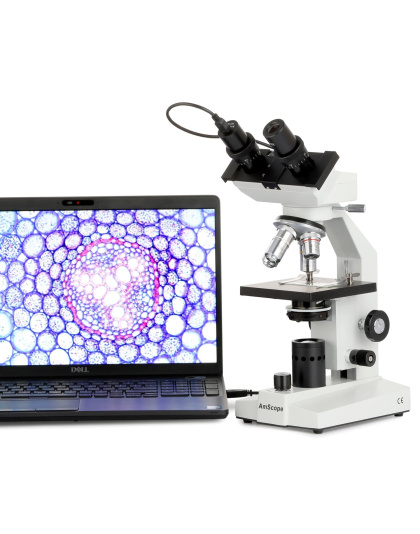 AmScope B100 Series Biological Binocular Compound Microscope 40X-2000X Magnification with LED and 2MP USB Digital Eyepiece Camera