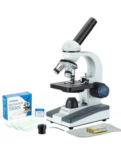 AmScope M150 Series Portable Student Monocular Compound Microscope 40X-1000X Magnification with LED and 50 Blank Slides