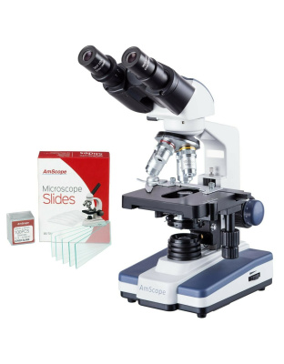 Amscope B120 Seroes Binocular LED Compound Microscope 40X-2500X Magnification With 72 Slides and 100 Covers