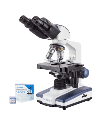 AmScope B120 Series Binocular Compound Microscope 40X-2000X Magnification with LED, Siedentopf Head and 50 Blank Slides