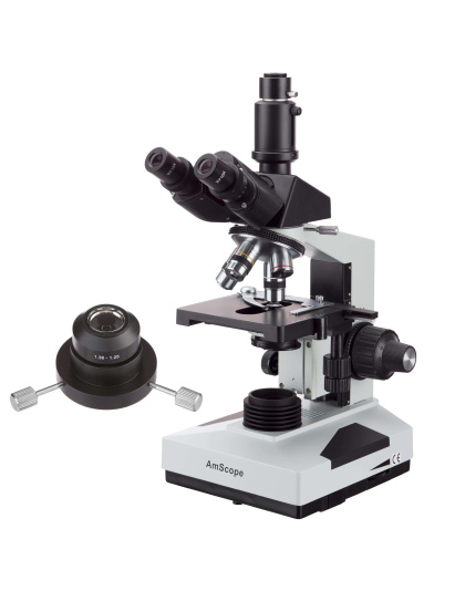 AmScope T490 Series Simul-Focal Trinocular Darkfield Compound Microscope 40X-2000X with Oil Condenser and 3D Mechanical Stage