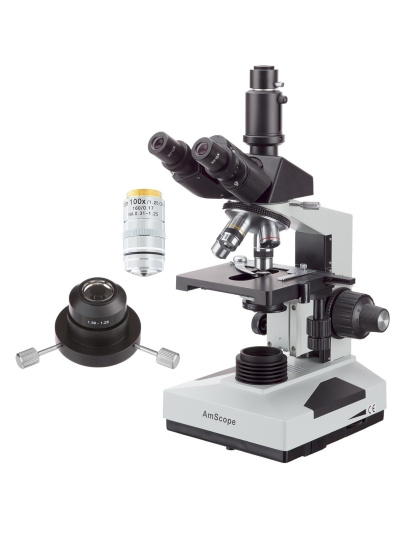 AmScope T490 Series Simul-Focal Darkfield Trinocular Compound Microscope 40X-2000X with Oil Condenser and 100X IRIS Objective