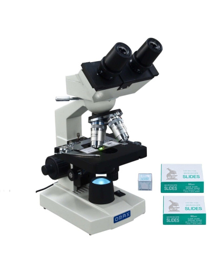 OMAX 40X-2000X Binocular Compound LED Microscope with Glass Slides & Covers