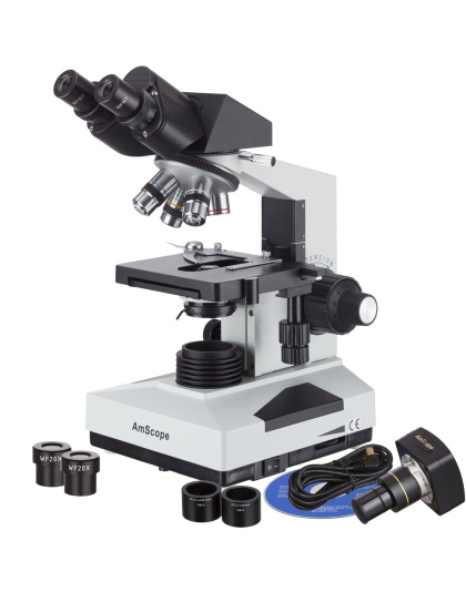 AmScope B490 Series Professional Biological Binocular Compound Microscope 40X-2000X Magnification With 3D Mechanical Stage and 1.3MP USB 2.0 C-mount Camera