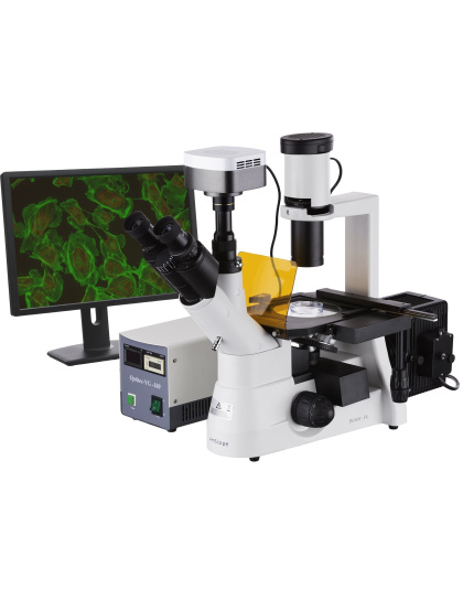 AmScope IN300 Series Inverted Epi-fluorescence Trinocular Compound Microscope 40X-1000X Magnification with 5MP Cooled Color CCD Camera