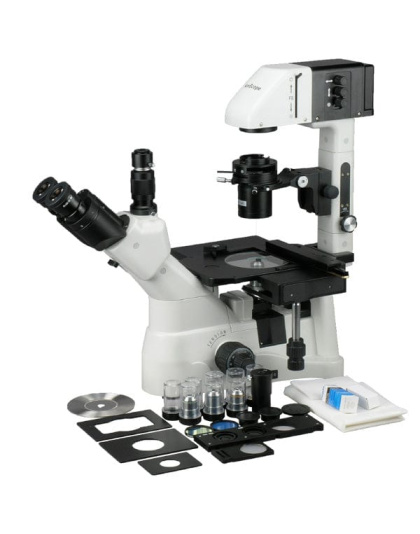 AmScope IN480 Series Inverted Infinity-Corrected Phase-Contrast Trinocular Compound Microscope 40X-1500X Magnification with Kohler Illumination