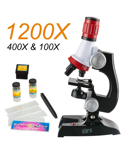 IQCrew By AmScope Kids Beginner Compound Microscope Set 100X-1200X Magnification LED + Slides Preparation Kit
