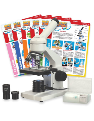 AmScope M102 Series Metal Frame Monocular Compound Microscope 40X-1000X Magnification with LED, Blank Slides and Experiment Cards