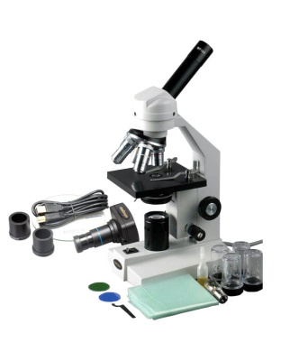 AmScope M500 Series Student Monocular Compound Microscope 40X-2000X Magnification with 1.3MP USB Digital Camera