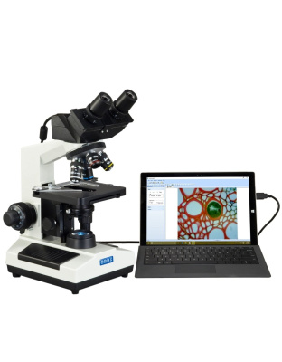 OMAX MD827 Series LED Binocular Compound Microscope 40X-2500X Magnification With Built-in 3.0MP USB Digital Camera