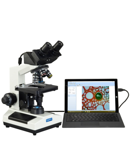 OMAX MD827 Series LED Binocular Compound Microscope 40X-2500X Magnification With Built-in 3.0MP USB Digital Camera