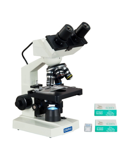 OMAX MD82E Series LED Binocular Compound Microscope 40X-2500X Magnification with Built-in 1.3MP Digital Camera and Blank Slides+Covers