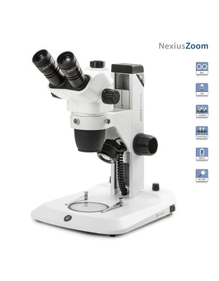Euromex NexiusZoom Series High-Precision Zoom Trinocular Stereo Microscope on Rack and Pinion Track Stand