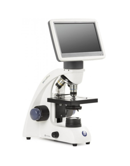 MB.1051-LCD - MicroBlue microscope with fixed 7 inch LED screen. Achromatic 4/10/S40x DIN 35 mm